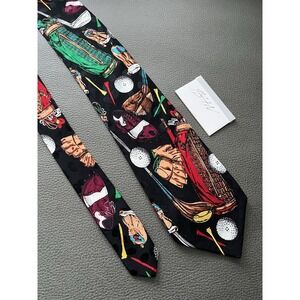 Addiction Vintage Golf Equiptment Pattern Print Silk	 Made In Korea Tie Necktie